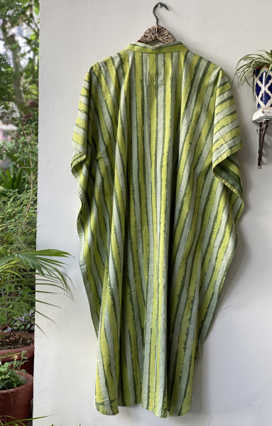 LIME GREEN HAND BLOCK PRINTED COTTON KAFTAN