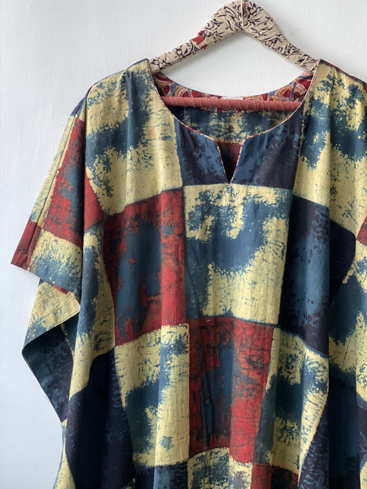 Image of MULTI COLOUR AJRAKH HAND BLOCK PRINTED MUL COTTON KAFTAN