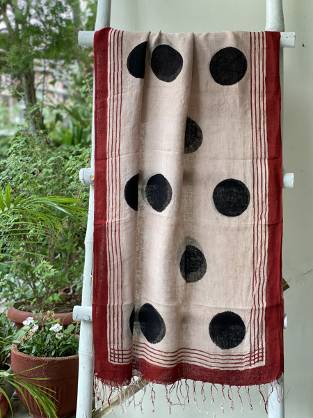 INDIGO & BEIGE BLOCK PRINT LINEN DUPATTA SUIT SET