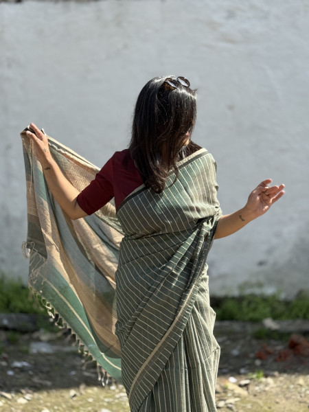 TEAL MAHESHWARI SILK & COTTON SARI