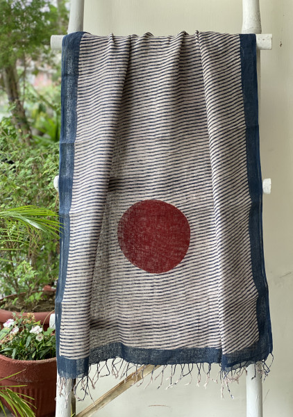 INDIGO & BEIGE BLOCK PRINT LINEN DUPATTA SUIT SET