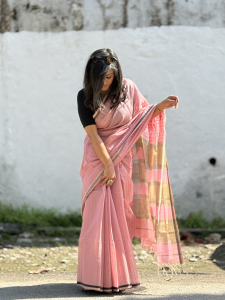 PINK MAHESHWARI SILK & COTTON SARI