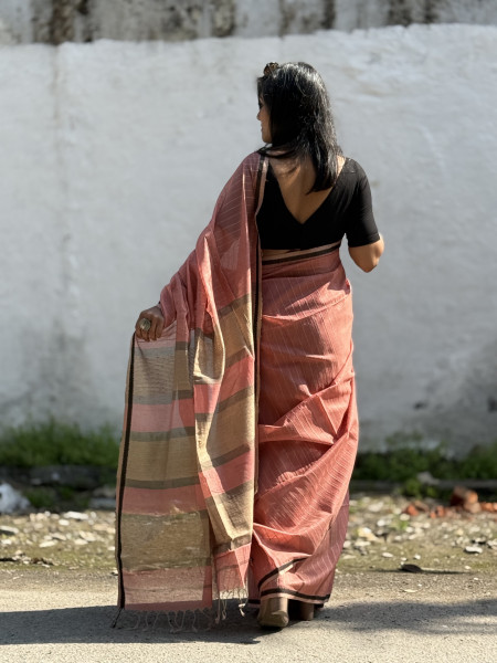 PEACH MAHESHWARI SILK & COTTON SARI