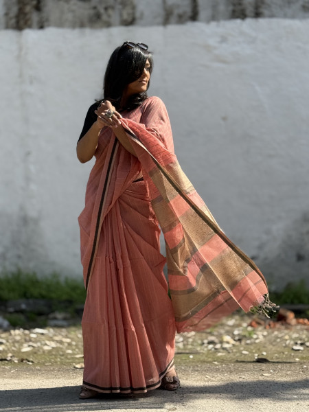 PEACH MAHESHWARI SILK & COTTON SARI