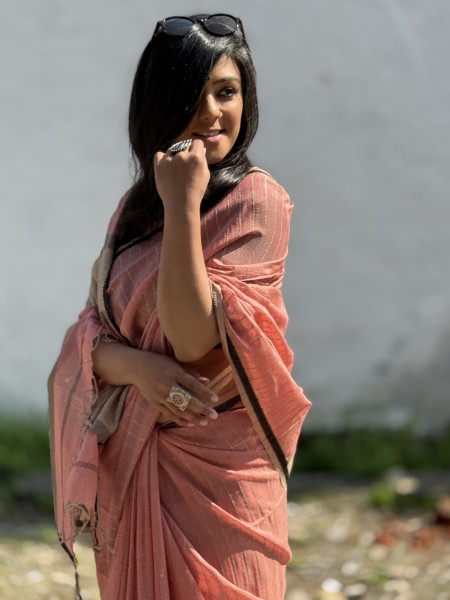 PEACH MAHESHWARI SILK & COTTON SARI