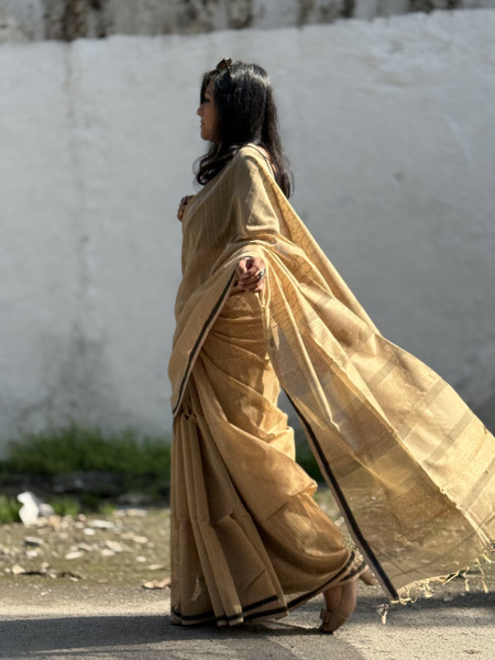 BEIGE MAHESHWARI SILK & COTTON SARI