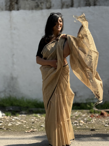 BEIGE MAHESHWARI SILK & COTTON SARI