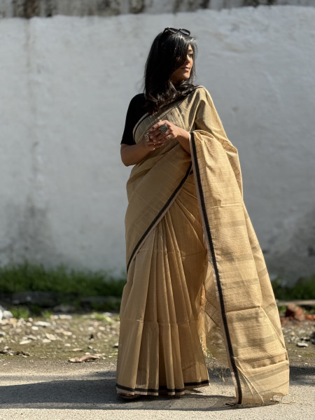BEIGE MAHESHWARI SILK & COTTON SARI