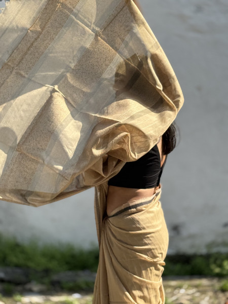 BEIGE MAHESHWARI SILK & COTTON SARI