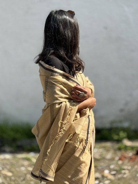 BEIGE MAHESHWARI SILK & COTTON SARI