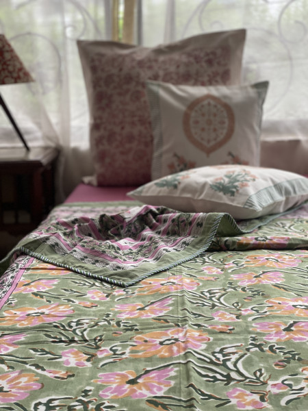MINT GREEN COTTON BLOCK PRINT REVERSIBLE DOUBLE DOHAR