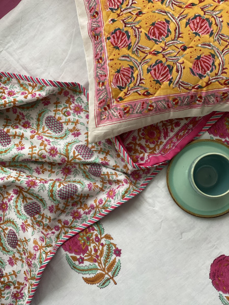 OFF WHITE COTTON BLOCK PRINT REVERSIBLE DOUBLE DOHAR