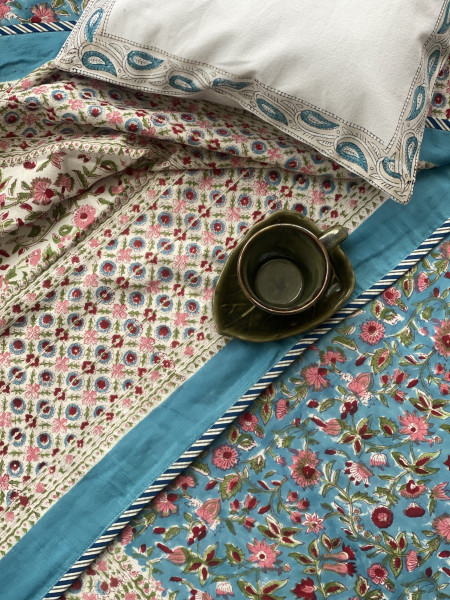 BLUE COTTON BLOCK PRINT REVERSIBLE DOUBLE DOHAR