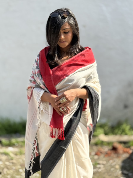 OFF WHITE MAHESHWARI SILK & COTTON SARI