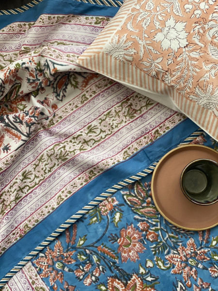 BLUE COTTON BLOCK PRINT REVERSIBLE DOUBLE DOHAR