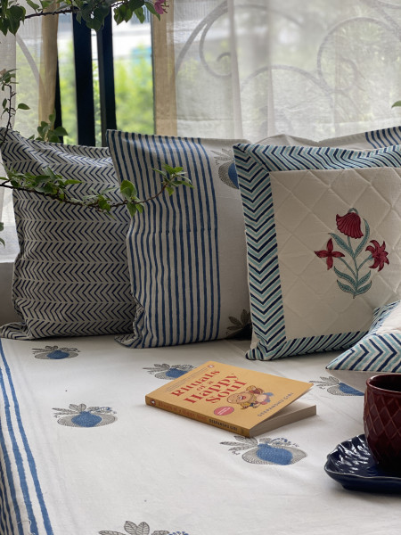 OFF WHITE COTTON HAND BLOCK PRINT double BEDSHEET