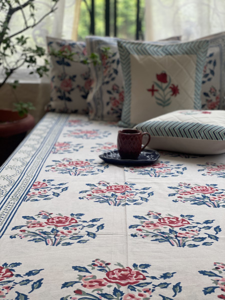 OFF WHITE COTTON HAND BLOCK PRINT double BEDSHEET