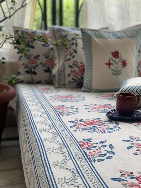 OFF WHITE COTTON HAND BLOCK PRINT double BEDSHEET