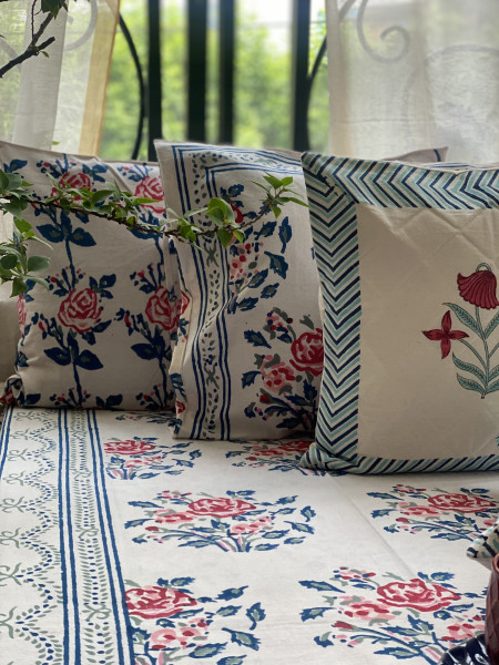 OFF WHITE COTTON HAND BLOCK PRINT double BEDSHEET