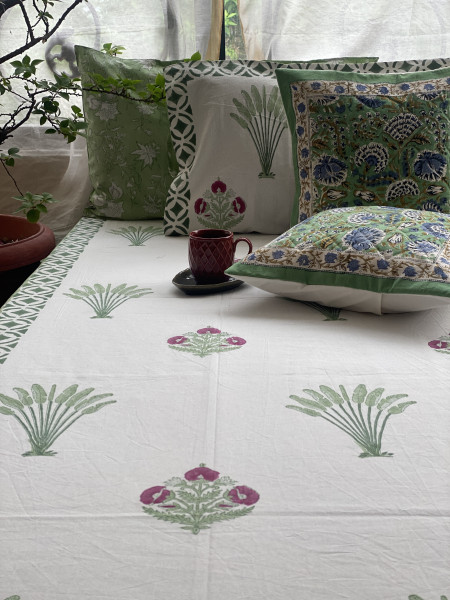OFF WHITE COTTON HAND BLOCK PRINT double BEDSHEET