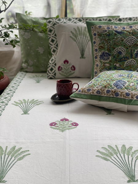 OFF WHITE COTTON HAND BLOCK PRINT double BEDSHEET