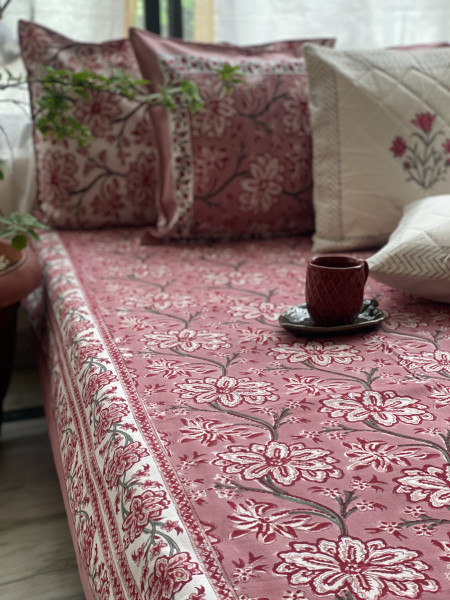 SALMON COTTON HAND BLOCK PRINT double BEDSHEET