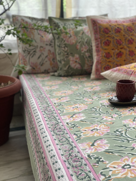 MINT GREEN COTTON HAND BLOCK PRINT double BEDSHEET