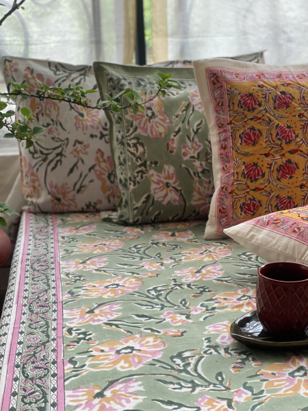 MINT GREEN COTTON HAND BLOCK PRINT double BEDSHEET