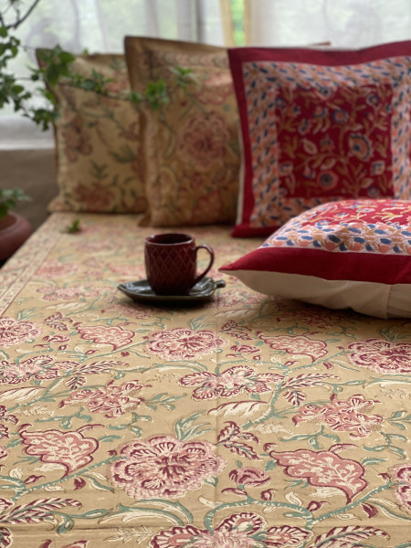 MUSTARD COTTON HAND BLOCK PRINT double BEDSHEET