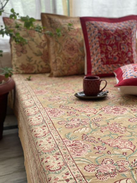 MUSTARD COTTON HAND BLOCK PRINT double BEDSHEET