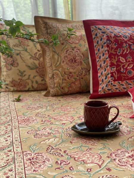 MUSTARD COTTON HAND BLOCK PRINT double BEDSHEET