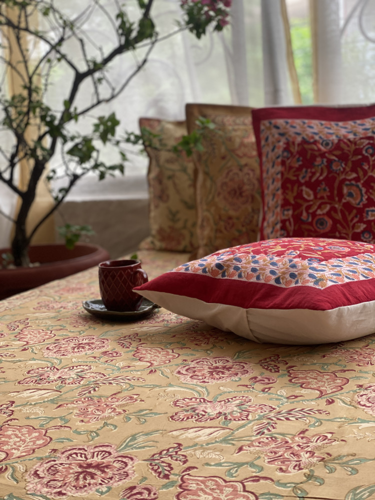 Image of MUSTARD COTTON HAND BLOCK PRINT double BEDSHEET