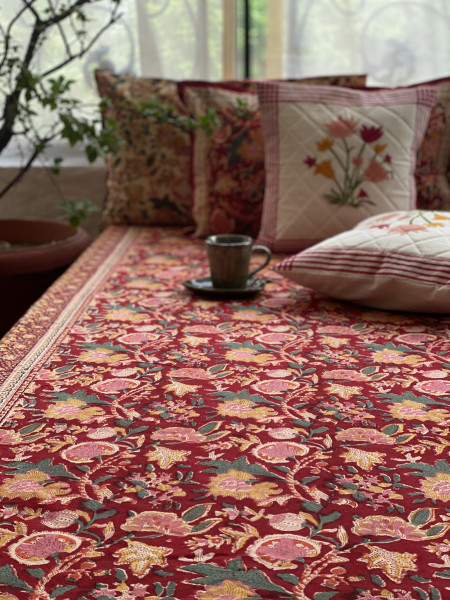 RED COTTON HAND BLOCK PRINT double BEDSHEET