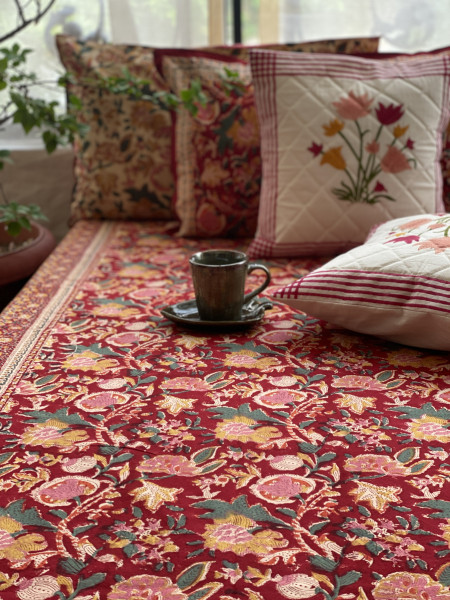 RED COTTON HAND BLOCK PRINT double BEDSHEET
