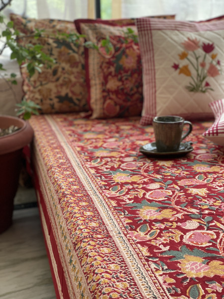 RED COTTON HAND BLOCK PRINT double BEDSHEET