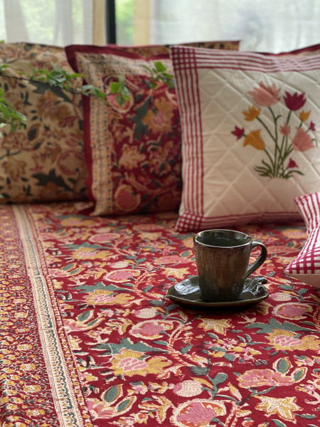 RED COTTON HAND BLOCK PRINT double BEDSHEET