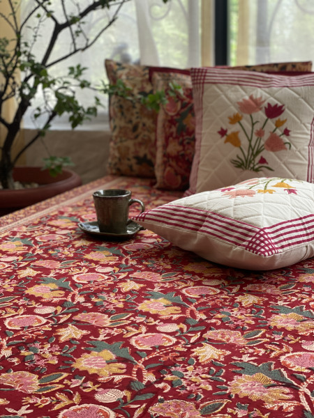 RED COTTON HAND BLOCK PRINT double BEDSHEET