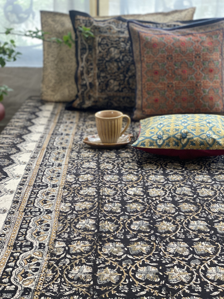 Image of 'KALAMKARI' MULTI COLOUR COTTON HAND BLOCK DOUBLE BEDSHEET