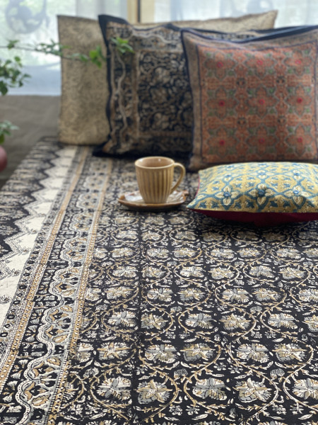 'KALAMKARI' MULTI COLOUR COTTON HAND BLOCK DOUBLE BEDSHEET
