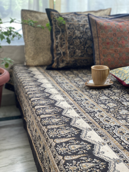 'KALAMKARI' MULTI COLOUR COTTON HAND BLOCK DOUBLE BEDSHEET