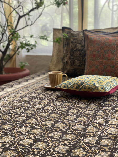 'KALAMKARI' MULTI COLOUR COTTON HAND BLOCK DOUBLE BEDSHEET