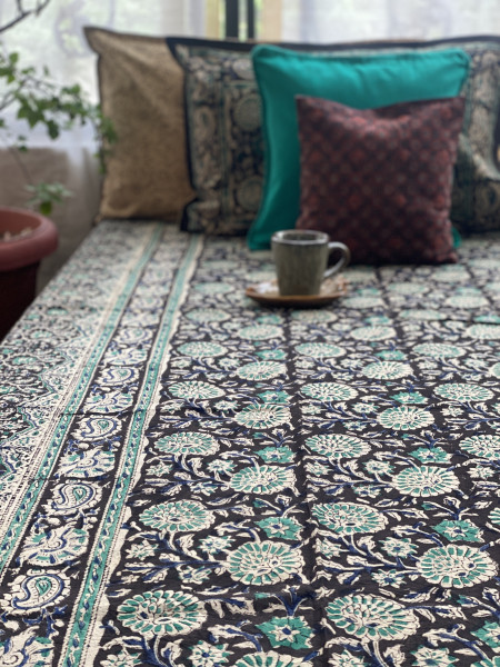 'KALAMKARI' MULTI COLOUR COTTON HAND BLOCK DOUBLE BEDSHEET