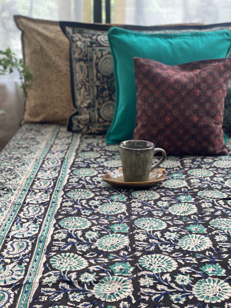 'KALAMKARI' MULTI COLOUR COTTON HAND BLOCK DOUBLE BEDSHEET