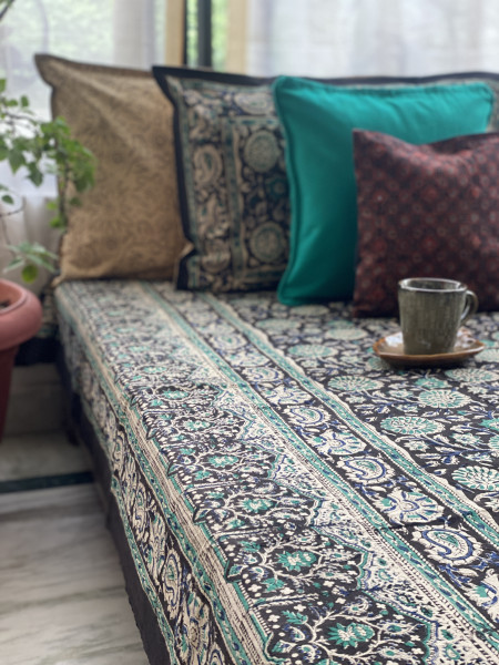 'KALAMKARI' MULTI COLOUR COTTON HAND BLOCK DOUBLE BEDSHEET