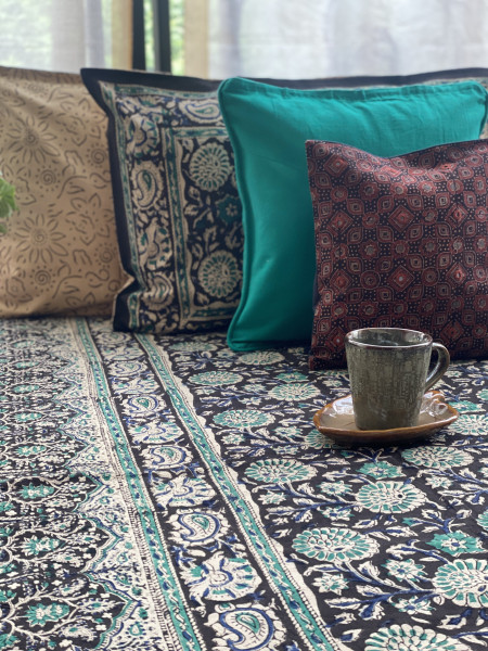 'KALAMKARI' MULTI COLOUR COTTON HAND BLOCK DOUBLE BEDSHEET