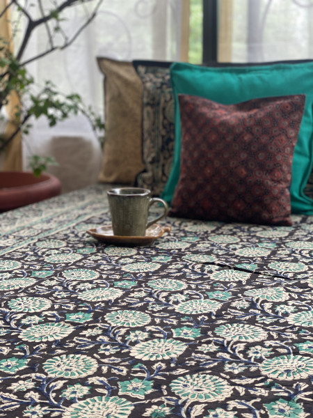 'KALAMKARI' MULTI COLOUR COTTON HAND BLOCK DOUBLE BEDSHEET
