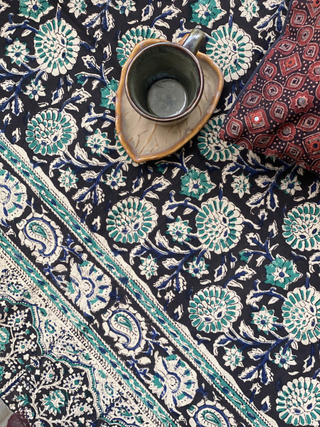 'KALAMKARI' MULTI COLOUR COTTON HAND BLOCK DOUBLE BEDSHEET