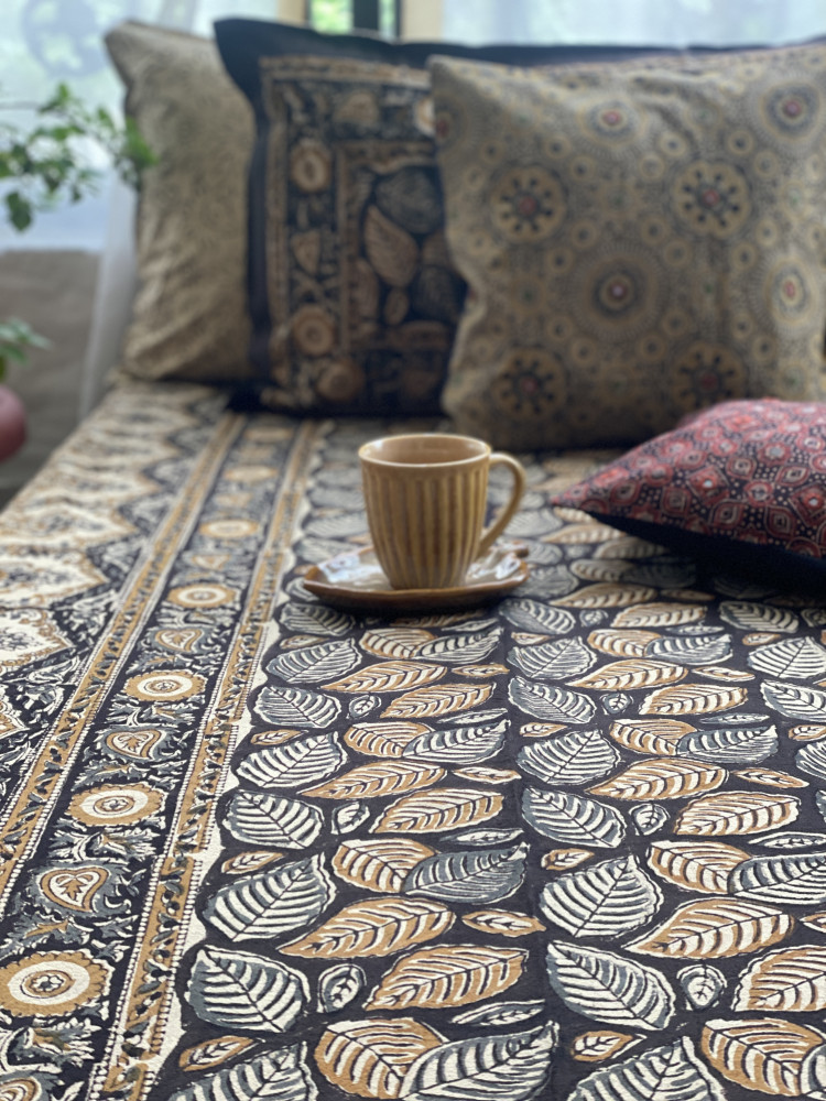Image of 'KALAMKARI' MULTI COLOUR COTTON HAND BLOCK DOUBLE BEDSHEET