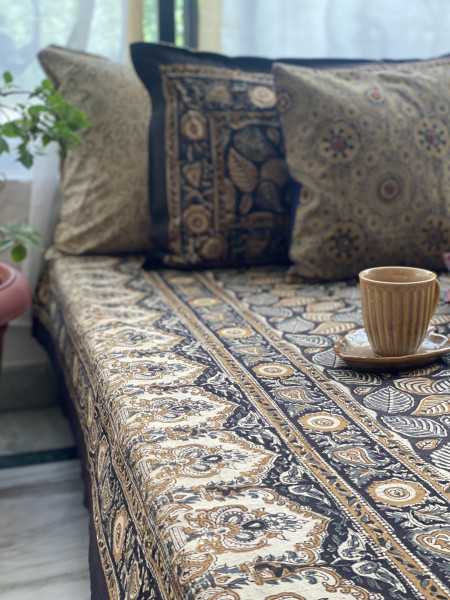 'KALAMKARI' MULTI COLOUR COTTON HAND BLOCK DOUBLE BEDSHEET