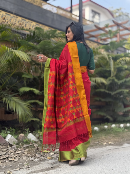 RED MAHESHWARI SILK & COTTON SARI